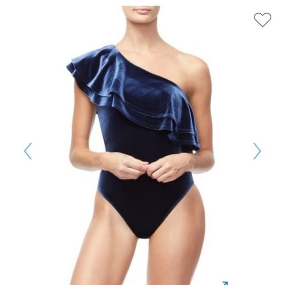 Good American Navy Velvet One Shoulder Bodysuit - Picture 2 of 4
